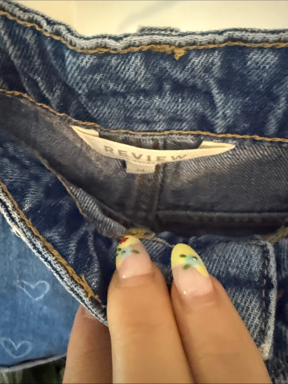 Review Heart Print Denim Shorts Y2K Retro Kidcore Festival Cottagecore - Picture 6 of 7